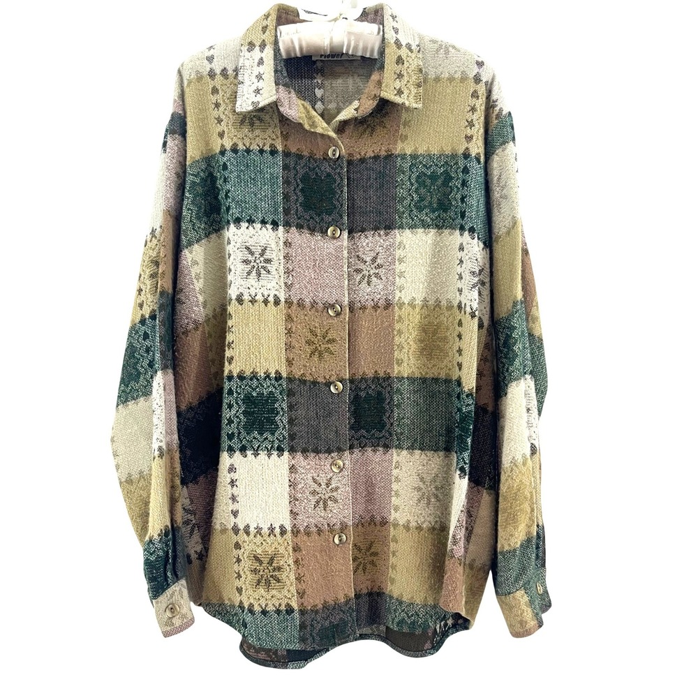 Cactus Flower Tapestry Shacket Womens L Patchwork Earthy‎ Boho Oversized Jacket